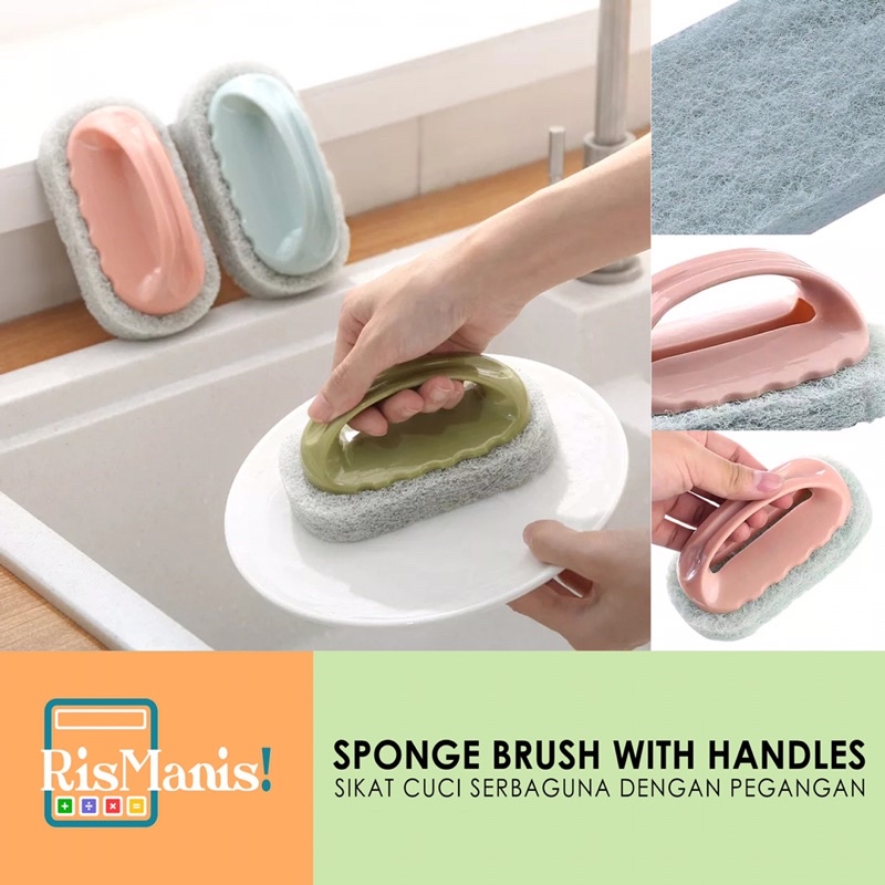 SPONGE BRUSH WITH HANDLES - Sikat Cuci Piring Gagang Pegangan Spons Pembersih Alat Masak Panci Dapur