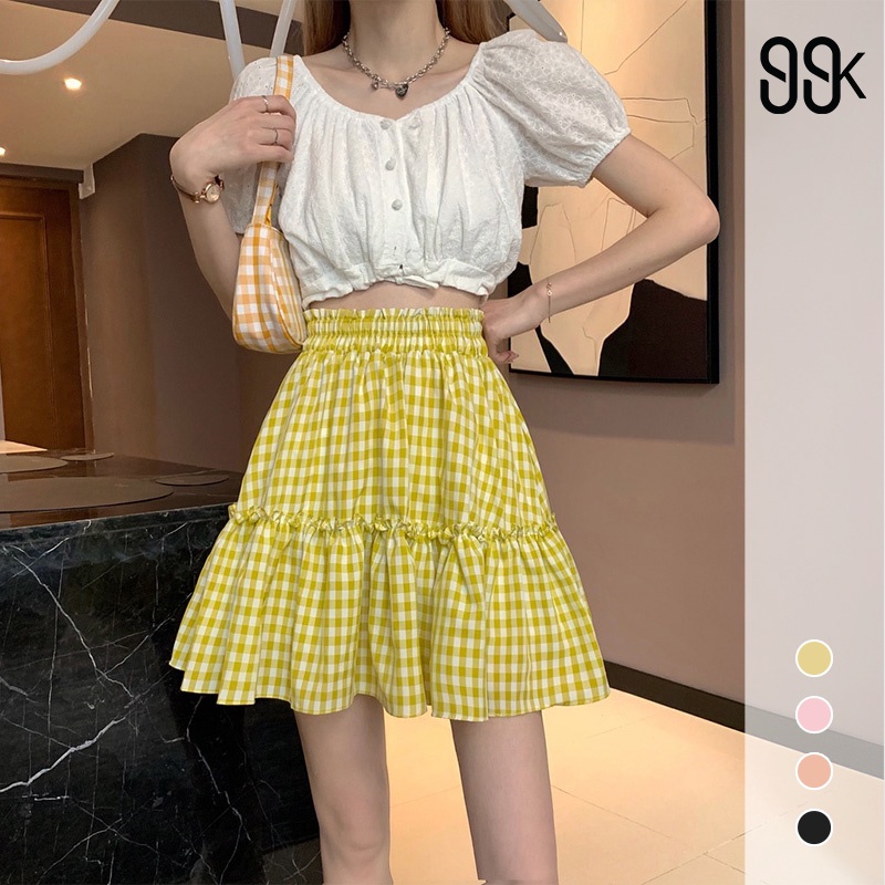 【SALE】Korean Ruffle Pleated Square Mini Skirt Rok Mini Motif Kotak Kotak Rempel 1322 (XS-XL)