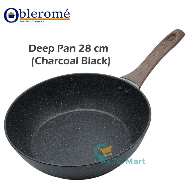 OBLEROME - Deep Pan Marble Granite 28 CM + Tutup Kaca Wok Pan Granite| Premium Cookware