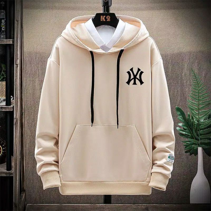 Sweater Cowok Cewek NY Hoodie Pria Wanita Ny Switer logo bordir-Crem