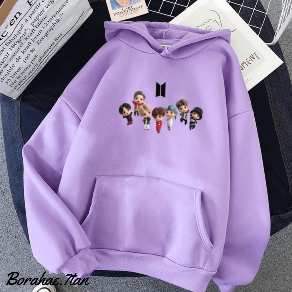 SWEATER JAKET HOODIE B.T.S TINY.TAN FULL CHARACTER KPOP LENGAN PANJANG BAHAN FLEECE TEBAL