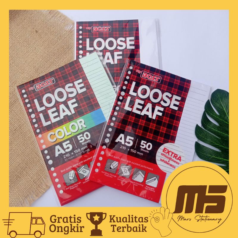 

Loose Leaf A5 Bigboss COLOR LINE PLAIN 50 Lembar | Kertas Isi File Binder Bigboss A5 WARNA GARIS PLS