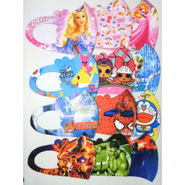 Masker Anak Scuba Motif Kartun / Masker Non Medis / Hello Kitty, Princess, Baby Shark, Avengers, LOL