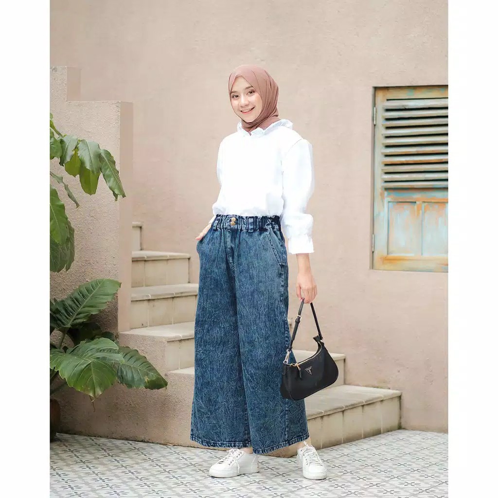 celana jeans wanita kulot kekinian snow - nona jeans cullote