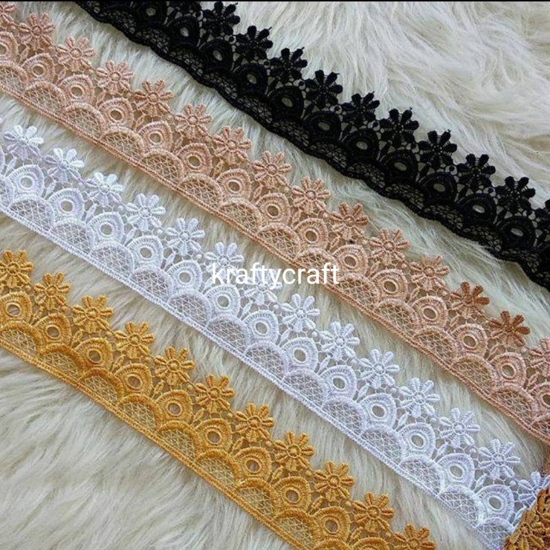 Renda tile bunga bordir rajut brokat gyper / giper katun baju mukena kebaya meteran harga 1 ROLL