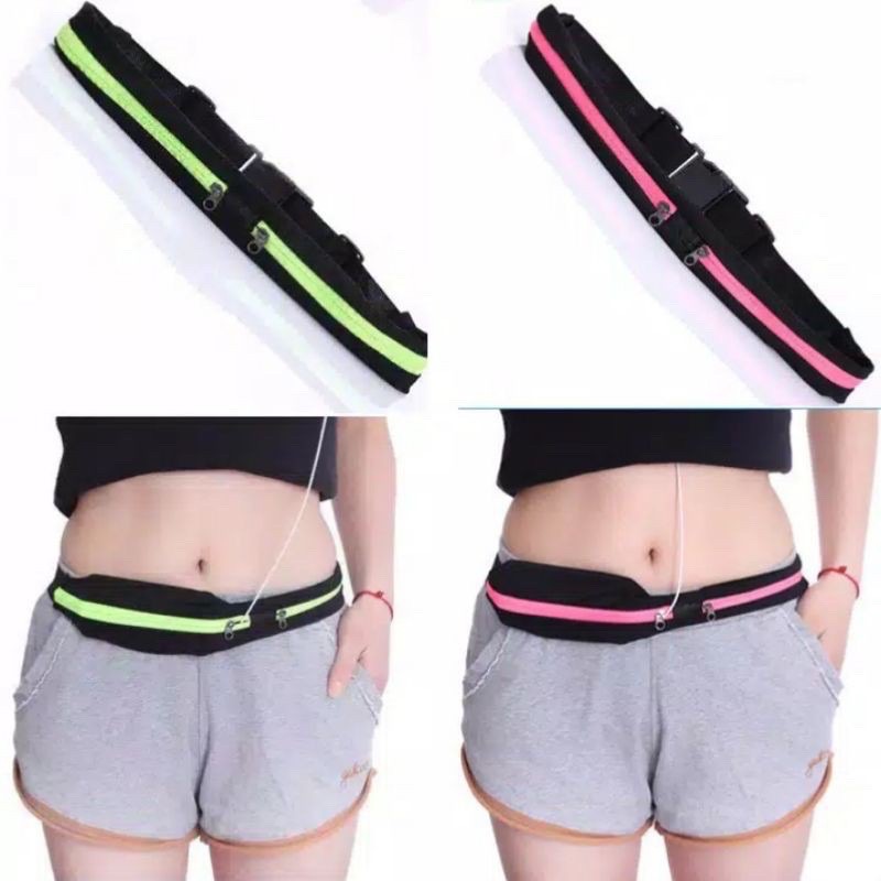 READY DOUBLE POCKETS Outdoor Gym Running Sport Belt / Waterproof Pocket Belt / Travel Pocket