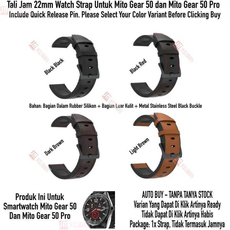 Hybrid Watch Strap Mito Gear 50 / Gear 50 Pro - Tali Jam 22mm Rubber Leather Kulit