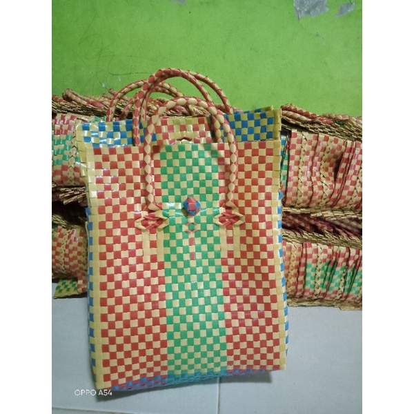 Tas Anyaman Plastik Kaca warna warni, Tas parcel Tas Hampers Tas Hantaran Tas berkat
