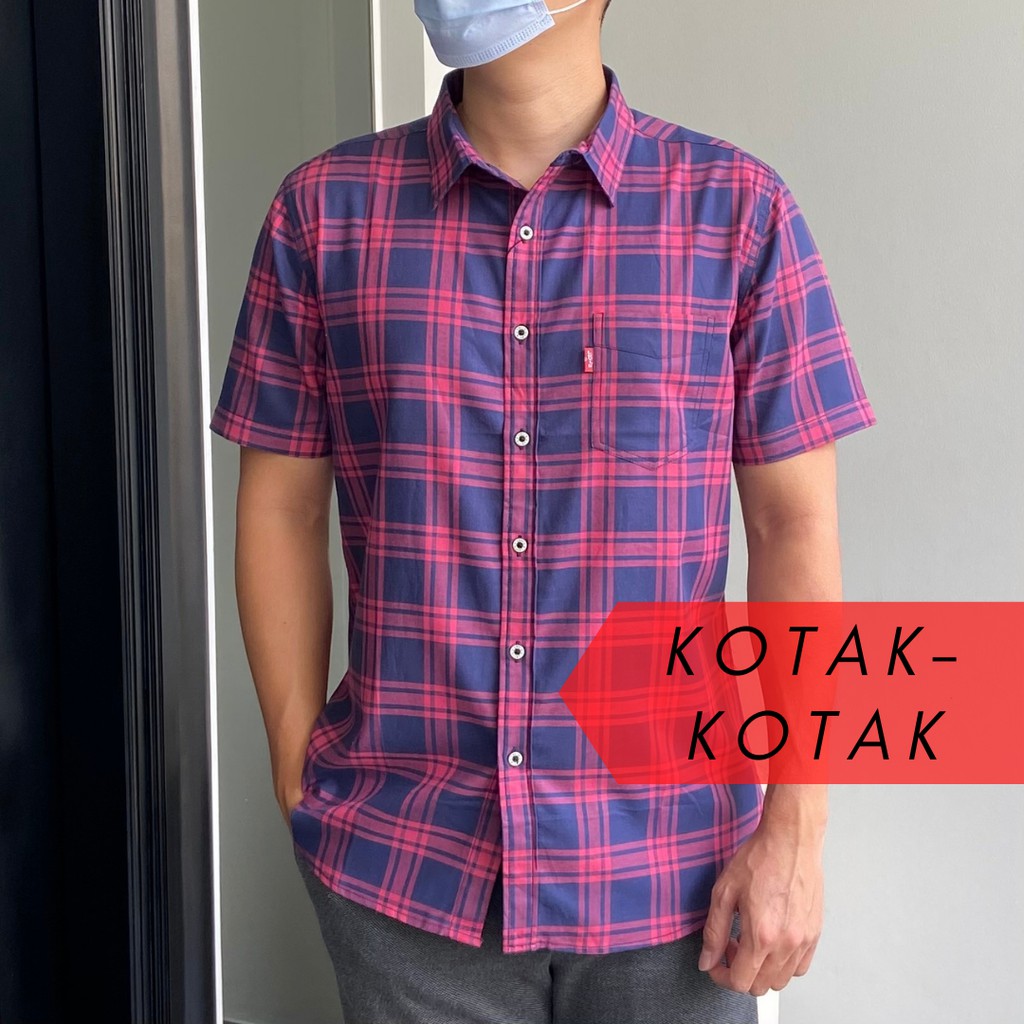 KEMEJA MOTIF KOTAK PRIA LENGAN PENDEK  BAJU COWOK  GROSIR 