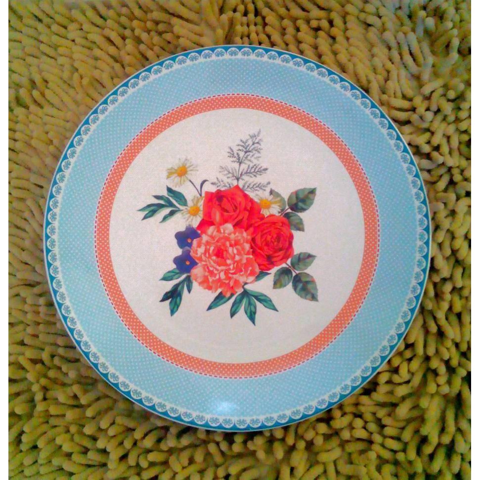 PIRING KERAMIK MOTIF FLOWER / BUNGA Biru