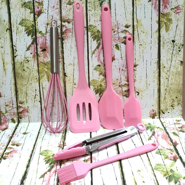 set 6 whisk Spatula masak silicon food grade tahan panas sutil soled sodet tongs kuas