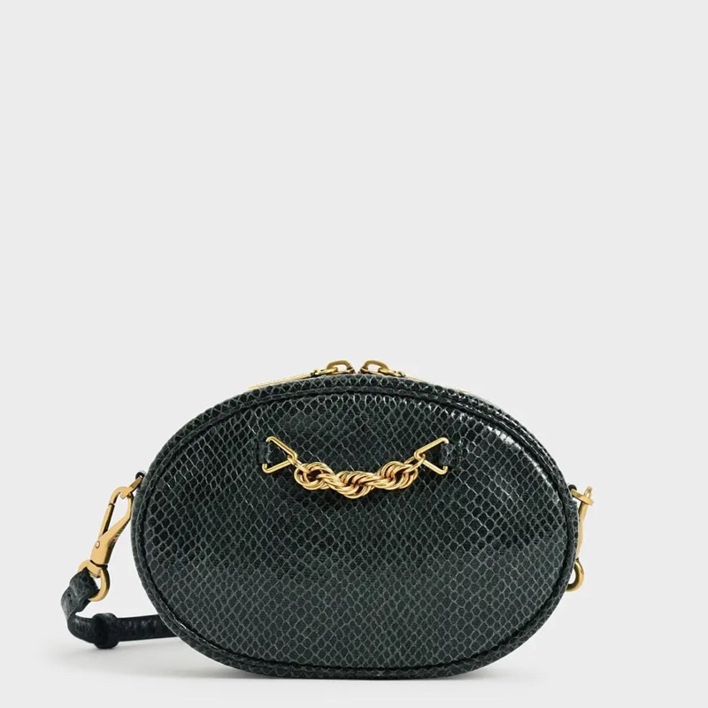 Chain Embellished Oval Crossbody Bag