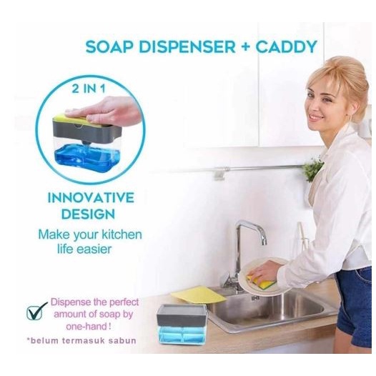 Dispenser Sabun Cair Cuci Piring Soap Pump Sponge Caddy / Wadah Sabun