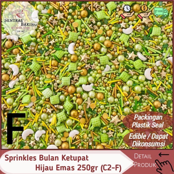 

Sprinkel Bulan Ketupat Hijau Emas 250gr (C2-F)/ Springkel Lebaran Gold