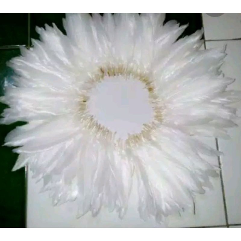 Bulu angsa import warna putih dijual permeter/ Bulu ayam aksesoris karnaval/ Bulu ayam bahan mirror juju