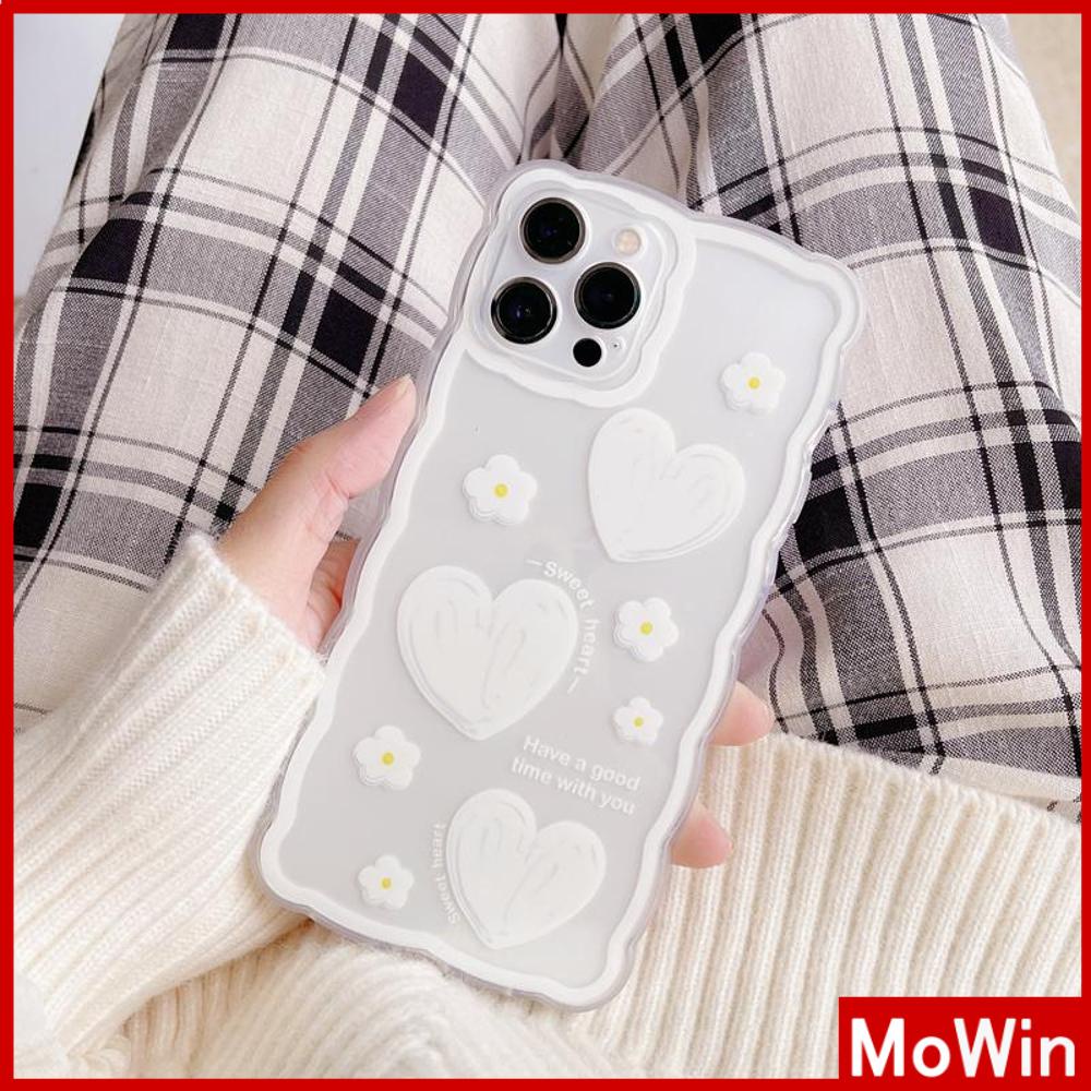 iPhone Case Silicone Soft Case Clear Case Wave Non-Slip Shockproof Camera Full Coverage Protection White Heart Flower For iPhone 13 Pro Max iPhone 12 Pro Max iPhone 11 iPhone 7Plus