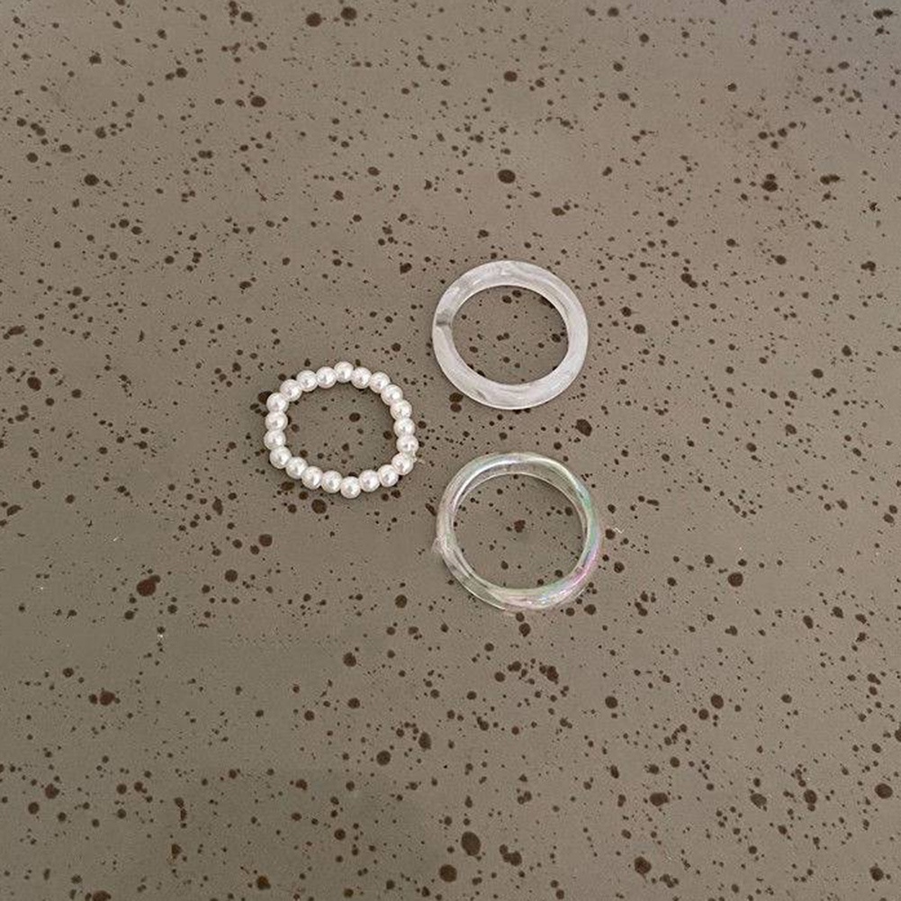 3pcs / Set Cincin Manik-Manik Bahan Resin Akrilik Gaya Vintage Untuk Wanita