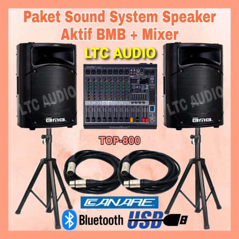 PAKET SOUND SYSTEM SPEAKER AKTIF BMB MN115A + MIXER SOUNDBEST TOP 800 / PAKET SOUND OUTDOOR 15 INC