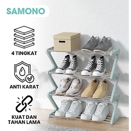 Samono Rak Sepatu 4 Susun Anti Karat Shoe Rack Sandal Holder Rak Sepatu Lipat Serbaguna Storage Rak Kamar Mandi