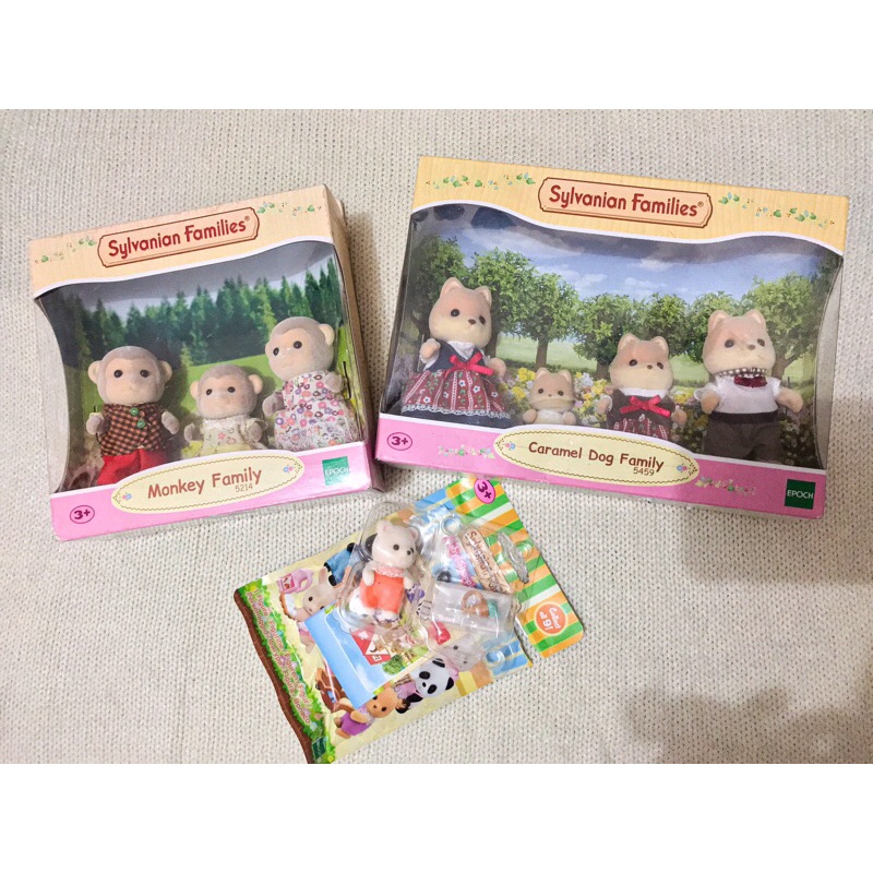 sylvanian families mango monkey family caramel dog family blind bag shopping series baby bear