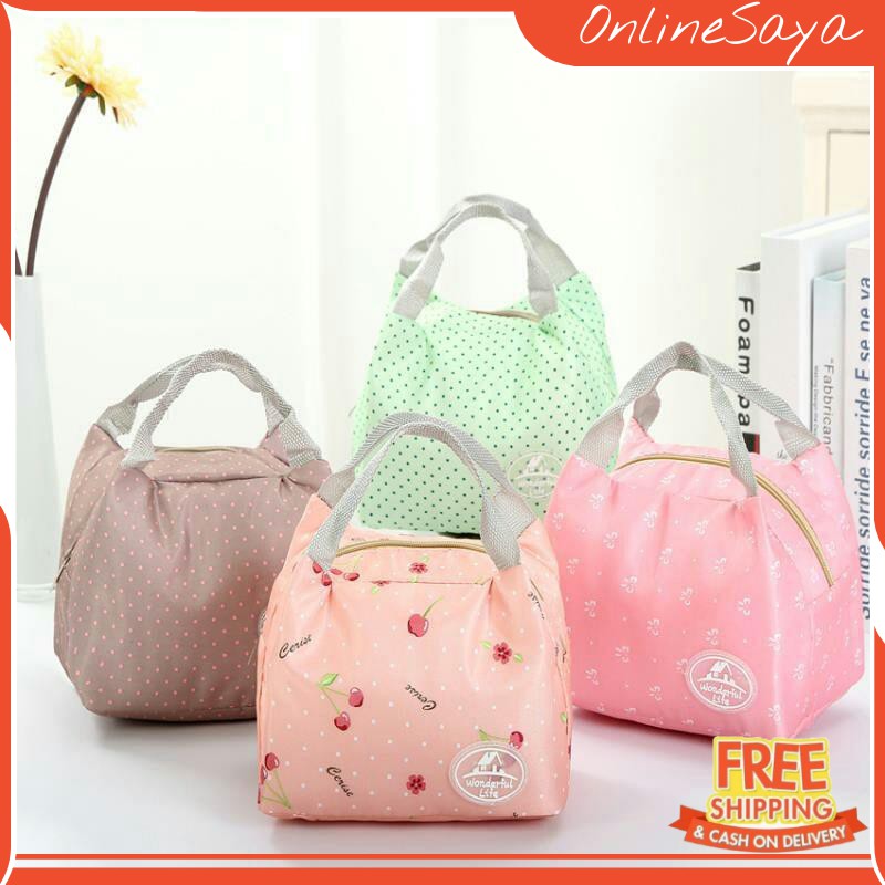 Tas Bekal OS18 - Iconic Insulated Lunch Bag Cooler Tas Bekal Makan Garis Dot Kupu -GN87 *2444*