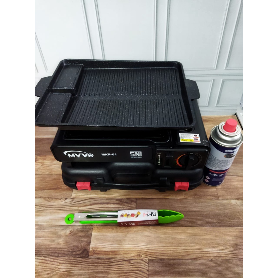 Paket Kompor Portable BBQ + Grillpan Kotak + 1 Tabung Gas + Capitan
