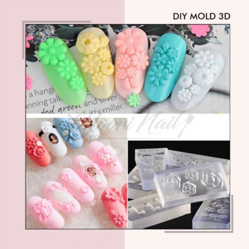 DIY MOLD 3d (A) nail art cetakan silicone gel acrylic mold hati crown kerang heart flower mix shaped