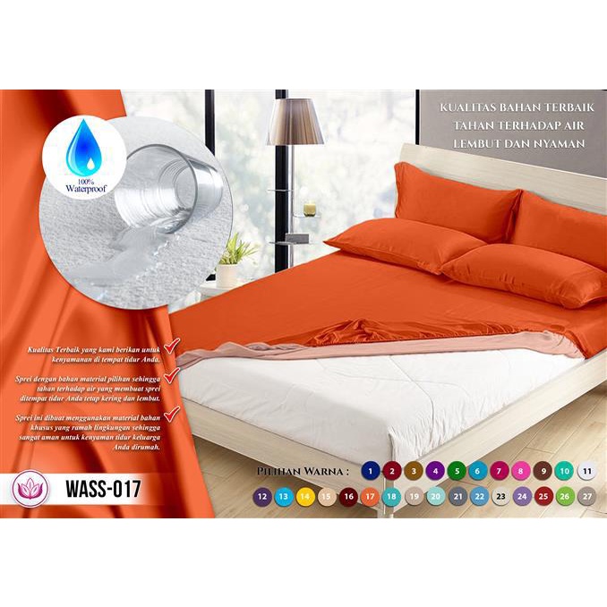 Sprei Waterproof Polos Oren Anti Ompol Anti Air size 90 100 120 160 180 200 WP