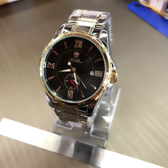JAM TANGAN ROLEX ROMAWI AUTOMATIC DETIK BAWAH SILVER GOLD (BLACK)