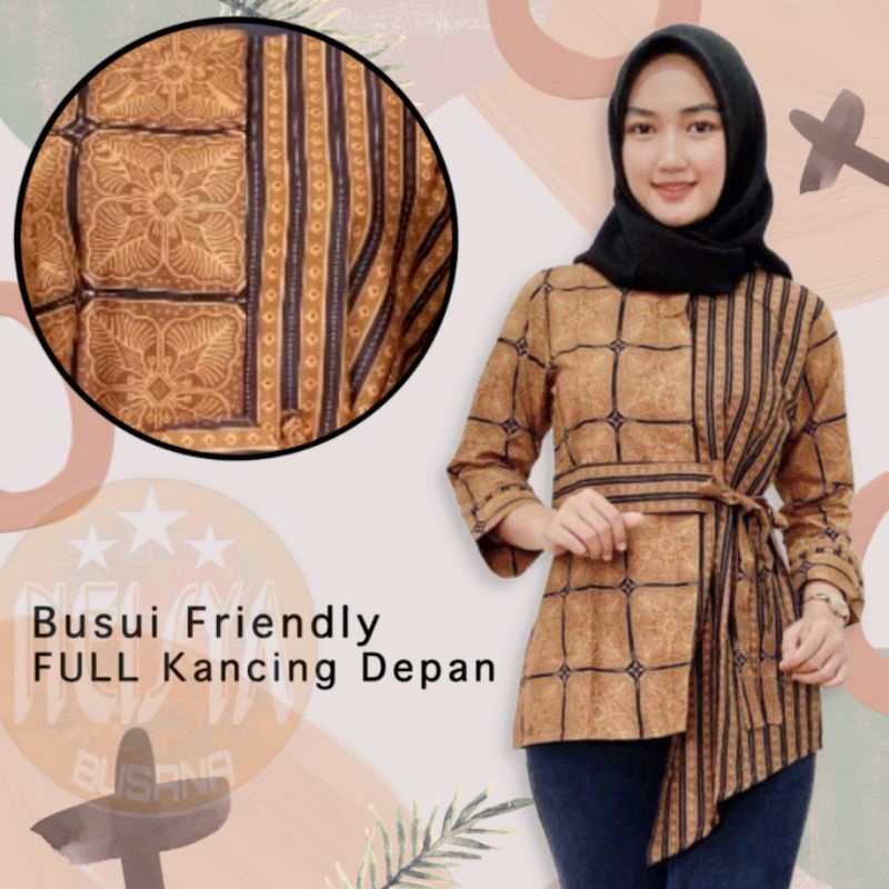 tey-17 Batik wanita ASJ SA HRB026 Kenongo Kemeja Tosca Pendek-Zenna Hitam