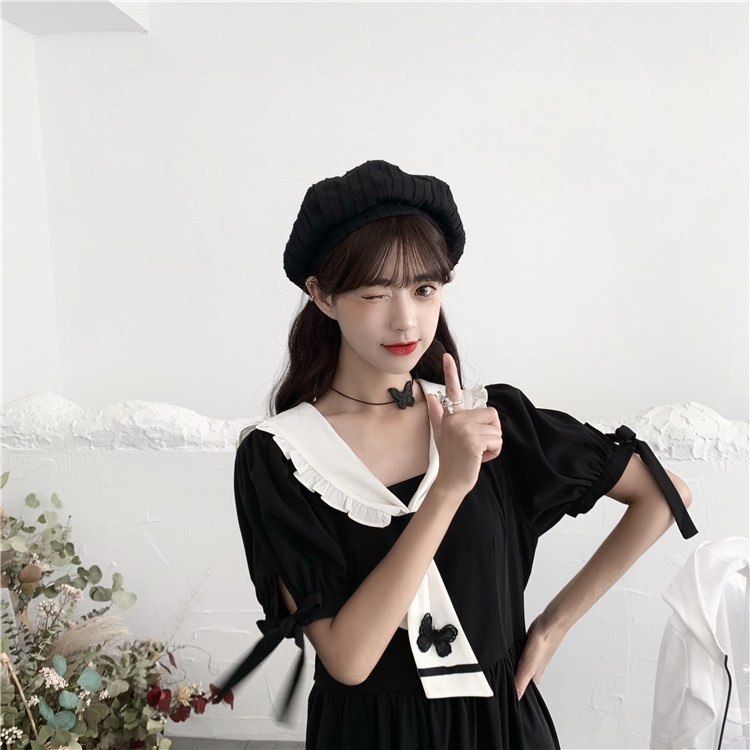 TBLI topi beret aksen line kain high quality baret hat painter import korea jepang