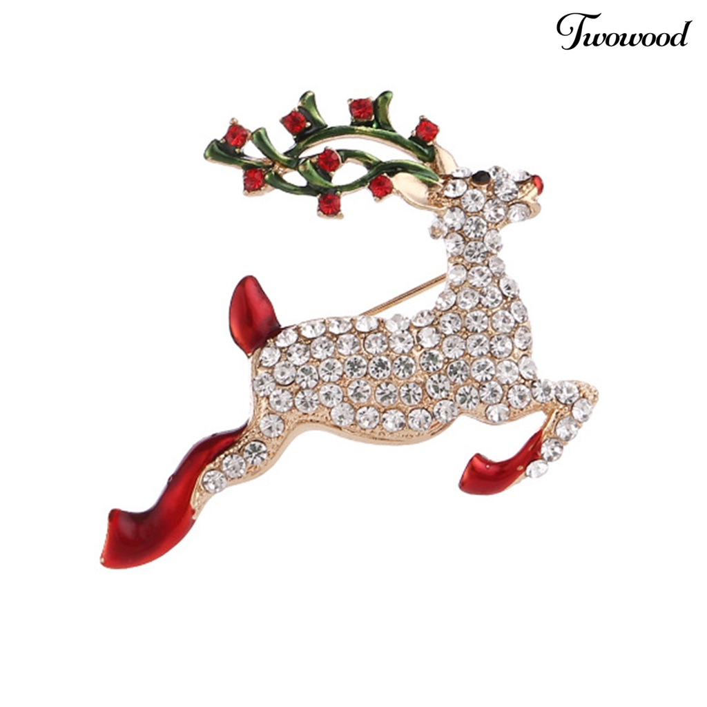 Twowood Brooch Pin Deer Shape Decoration Jewelry Shiny Rhinestone Exquisite Brooch Christmas Gift