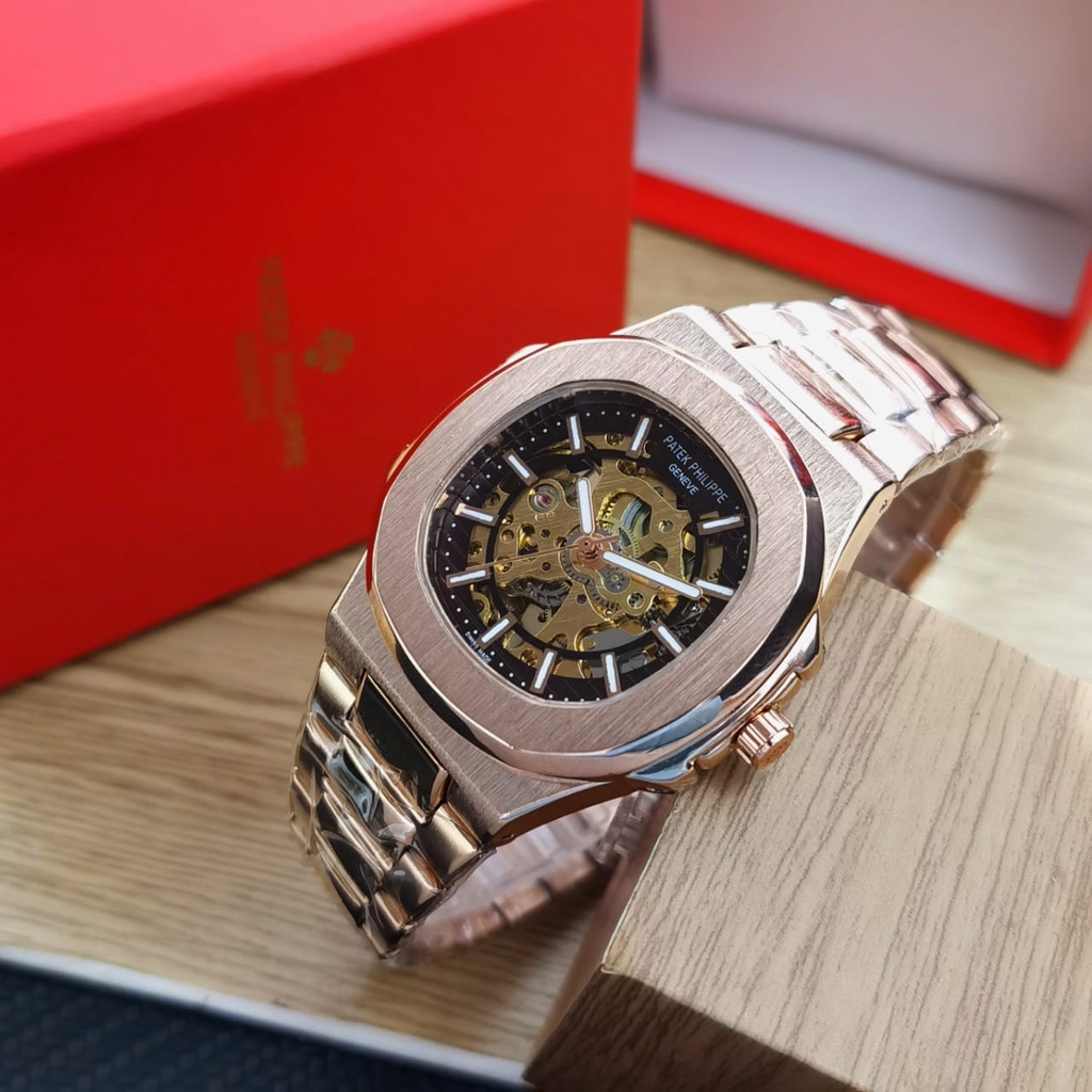 JAM TANGAN FASHION PRIA PITER AUTOMETIK 2508 YL TALI RANTAI FREE BOX ORIGINAL & BATERAI