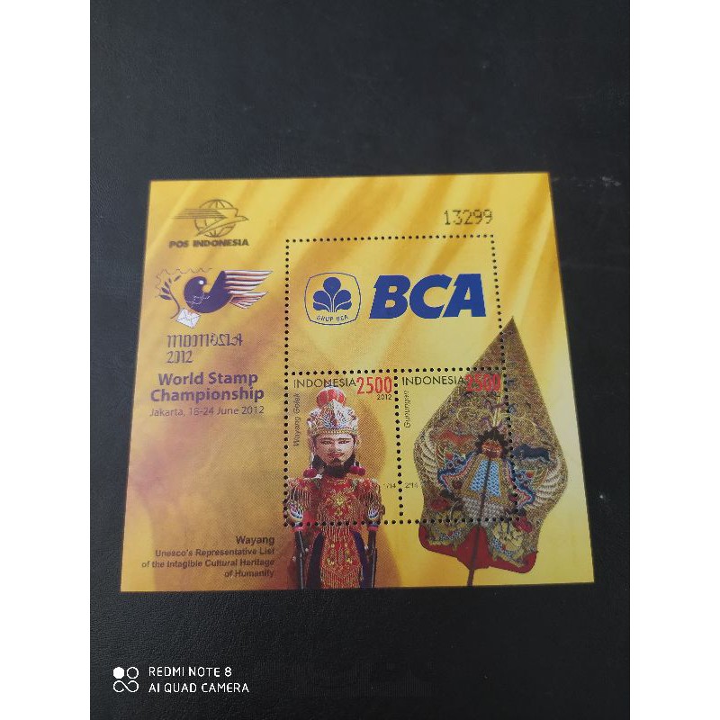 

BL3600 SS Prangko Indonesia Seri world Stamp Championship BCA Wayang MNH Ready