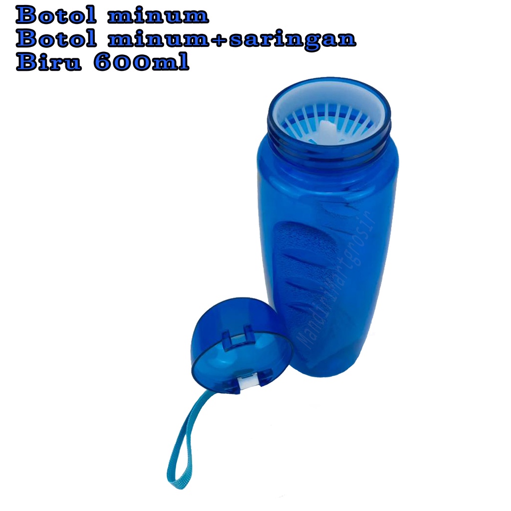 Botol minum + saringan * botol plastik * Warna biru * 600ml