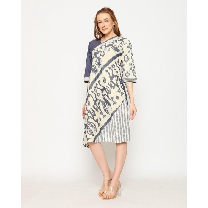 Dress Tenun Abu Putih - Khakinata