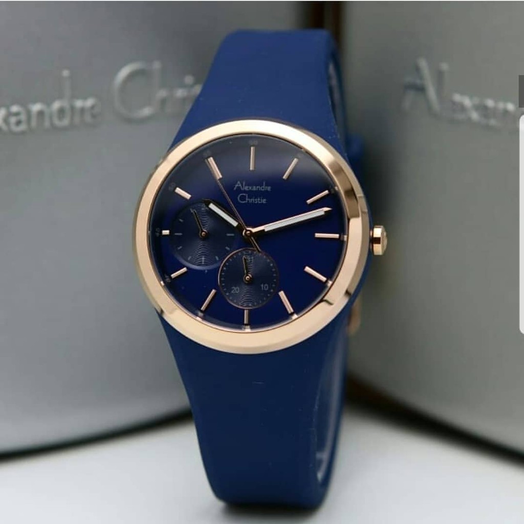 ALEXANDRE CHRISTIE ORIGINAL AC2663 BIRU ROSEGOLD JAM WANITA