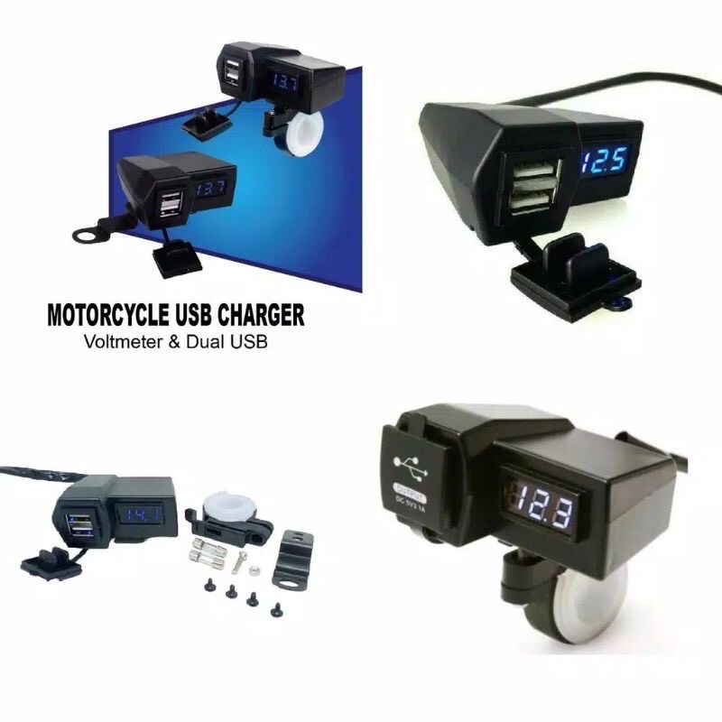 Volt Meter ACCU Aki + Charger Dual USB Model Jepit Stang Universal Semua Motor