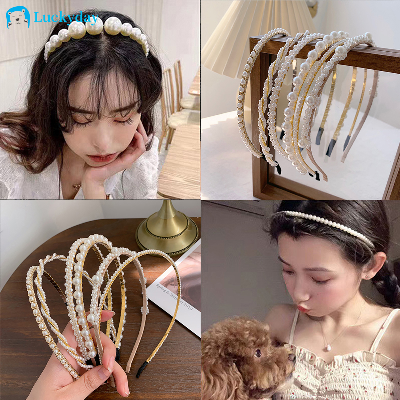 YEEZII Korean Sweet Pearl Headband Simple Elegant Temperament Geometry Hair Band Fashion Women Headdress Hair Accessories