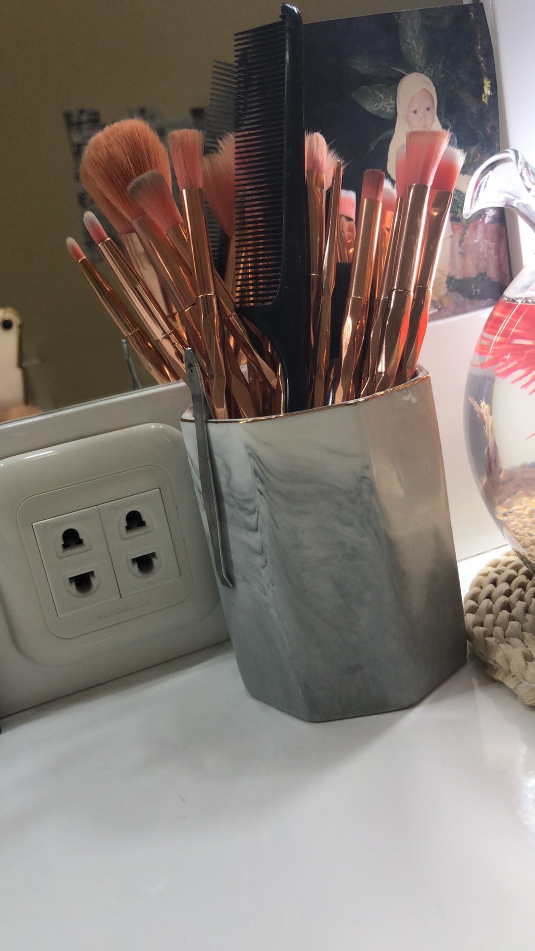 Pencil Stand Holder Marble Brush Pot Durable Desk Organizer Makeup Brush Holder Office Supplies