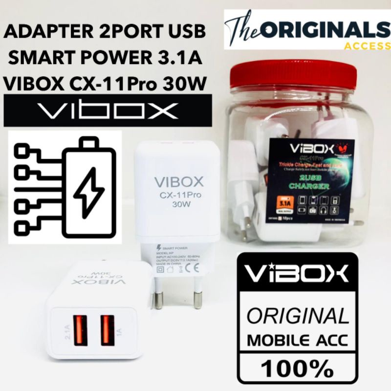 TRAVEL ADAPTOP VIBOX 2USB CX11 PRO 30W 3.1A SMART POWER