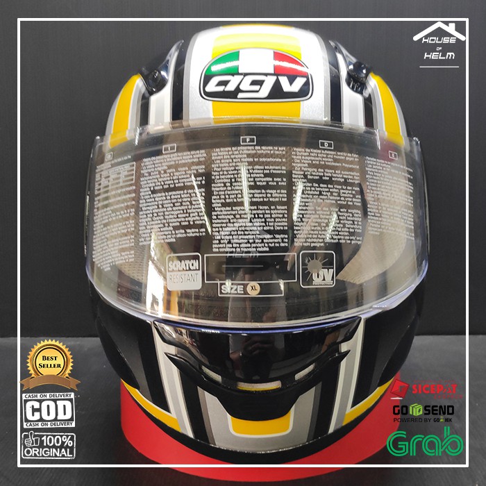 HELM FULLFACE FULL FACE FULFACE AGV KEREN CLASIC CLASSIC MURAH GP1 GP 1 R07 SILVER YELLOW KUNING