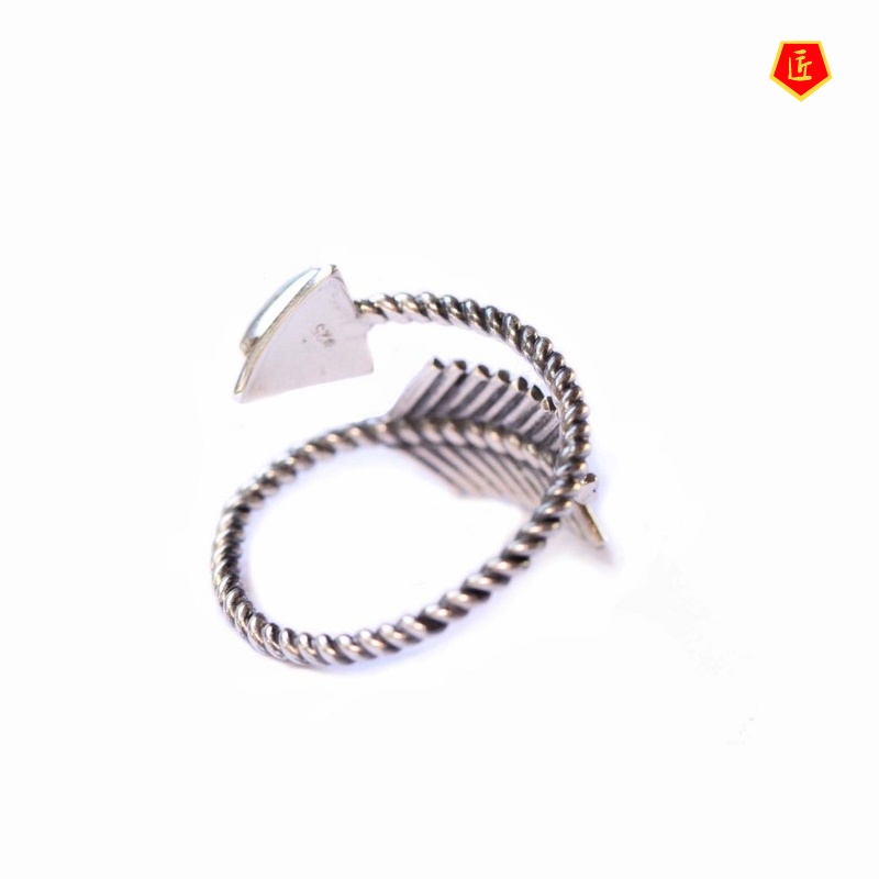 [Ready Stock]S925 Silver Turquoise Arrow Ring Creative Retro