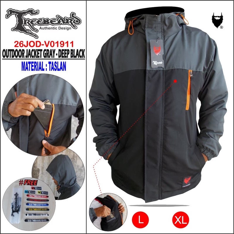 Grey Deep Black Jaket Cougle Treebeard Jaket Outdoor Treebeard Jaket Parasut Pria