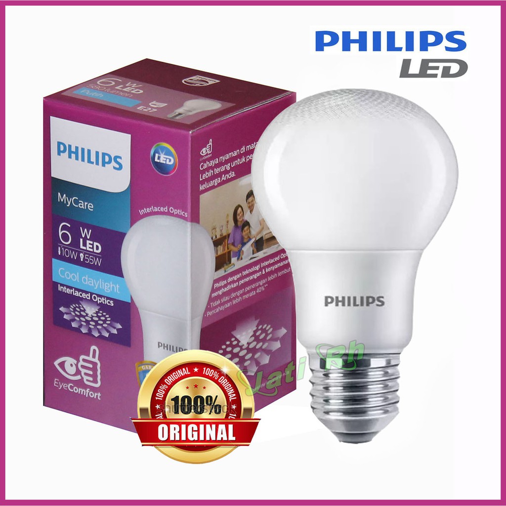 PHILIPS LAMPU LED BULB MYCARE 6W 6 WATT PUTIH COOL DAYLIGHT 6500K, LAMPU LED BULB PHILIPS