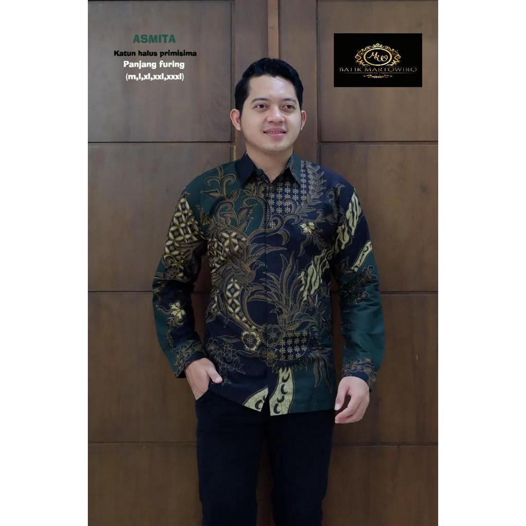 Kemeja Batik Pria Exclusive Warna Hijau Hitam Batik Pria Terbaru Lapis Furing ASMITA HIJAU