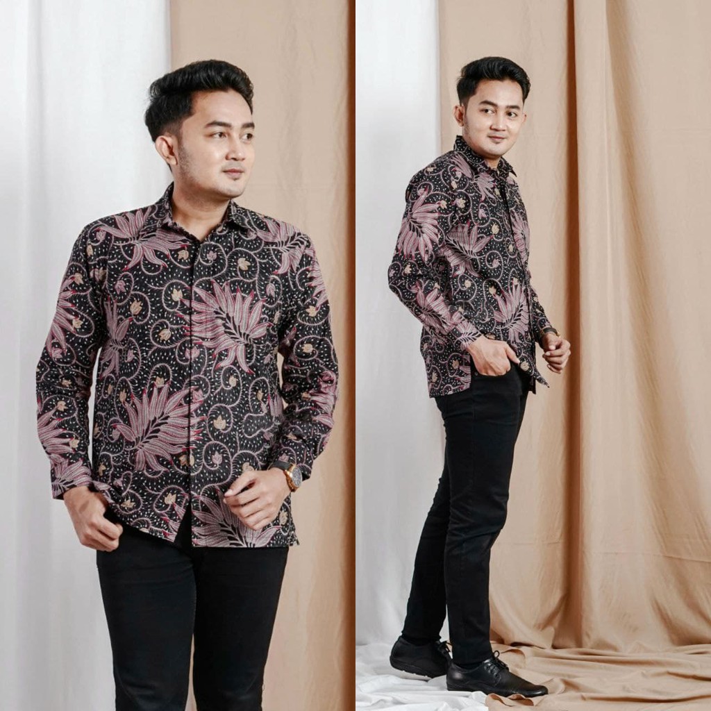 KEMEJA KANTOR ELEGAN BATIK IRMA MOTIF MANGGAR HITAM PUTIH