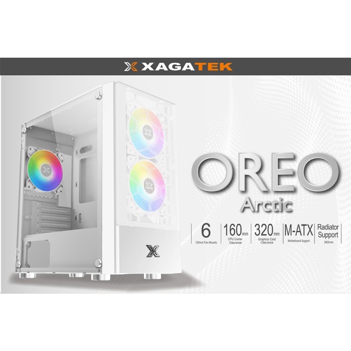 Casing Gaming XagaTek Oreo M-ATX With 3 Fan ARGB Tempered Glass