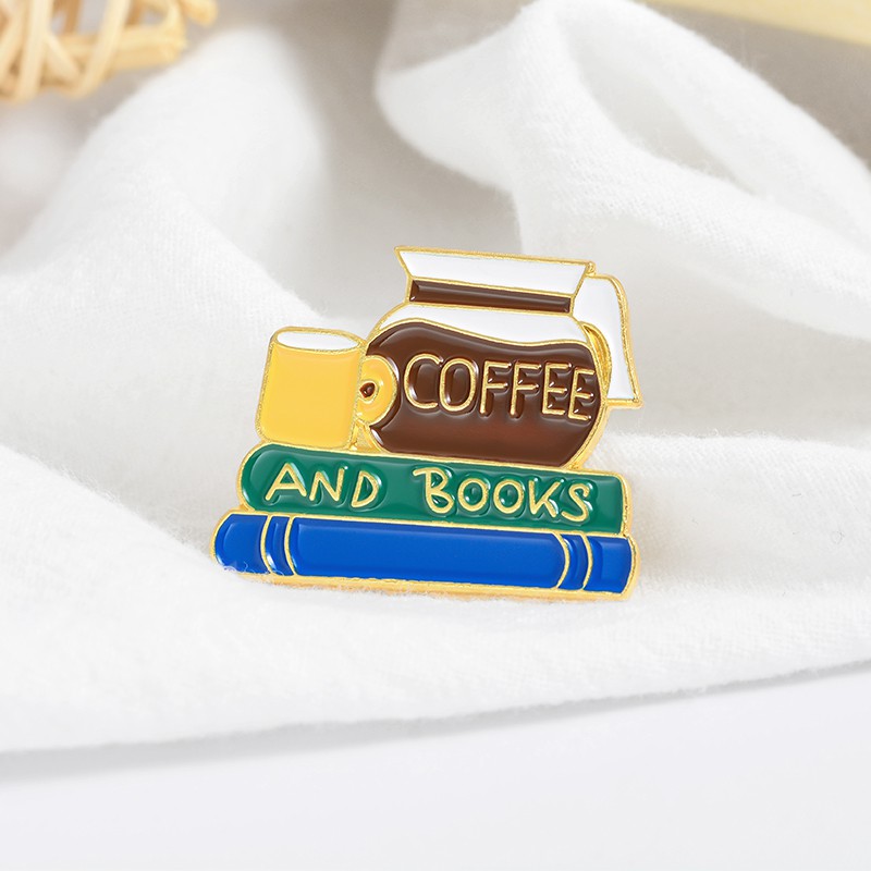 Bros Pin Enamel Desain Kartun Kopi / Buku / Minuman / Cacing Untuk Hadiah