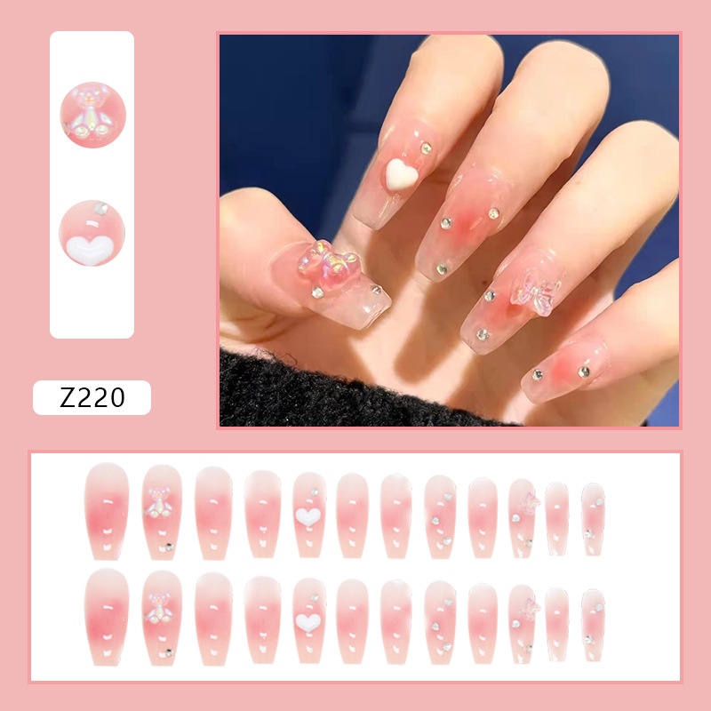 24pcs / Kotak Kuku Palsu Full Cover Aksen Berlian Imitasi Untuk Nail Art Z066-350